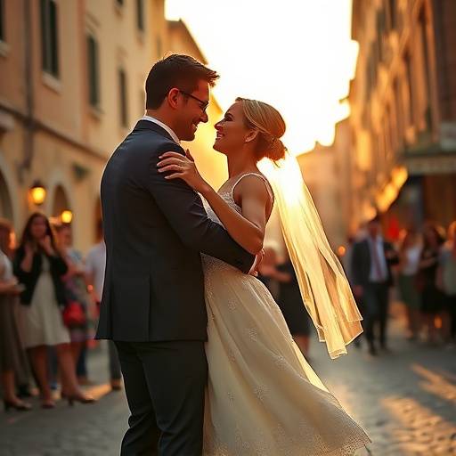Fotografia degli sposi che ballano durante un matrimonio a Trastevere, Roma