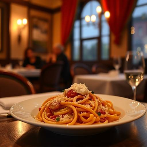 Fotografia di un piatto di pasta in un ristorante romano