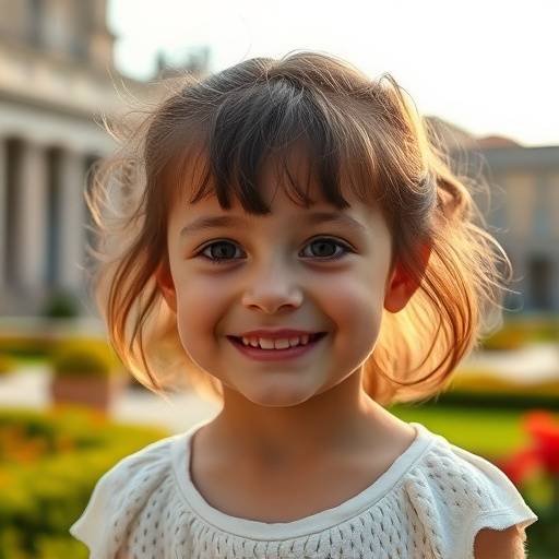 Ritratto di una bambina che sorride, scattato ai Giardini del Quirinale.